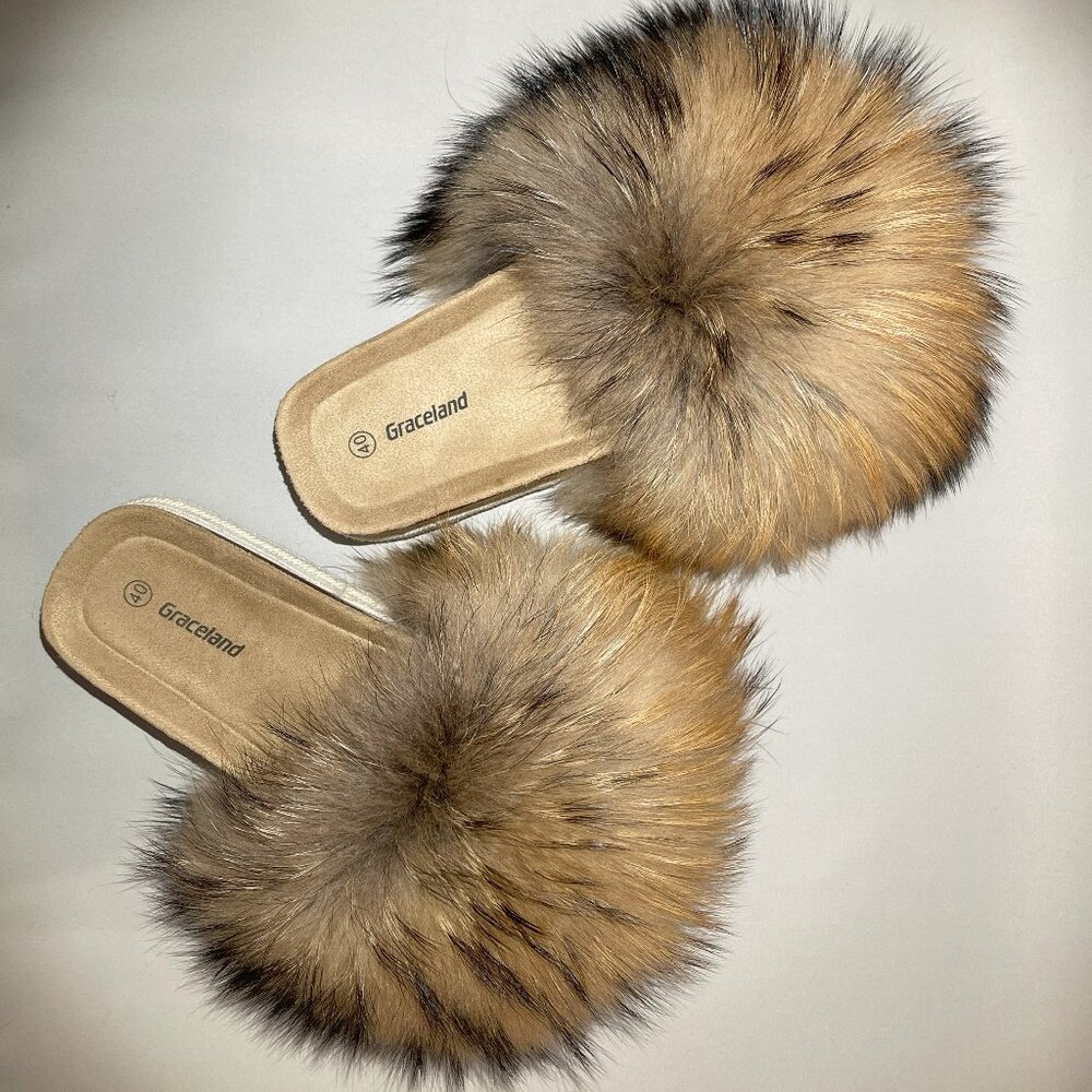 Real Raccoon Fur Slippers